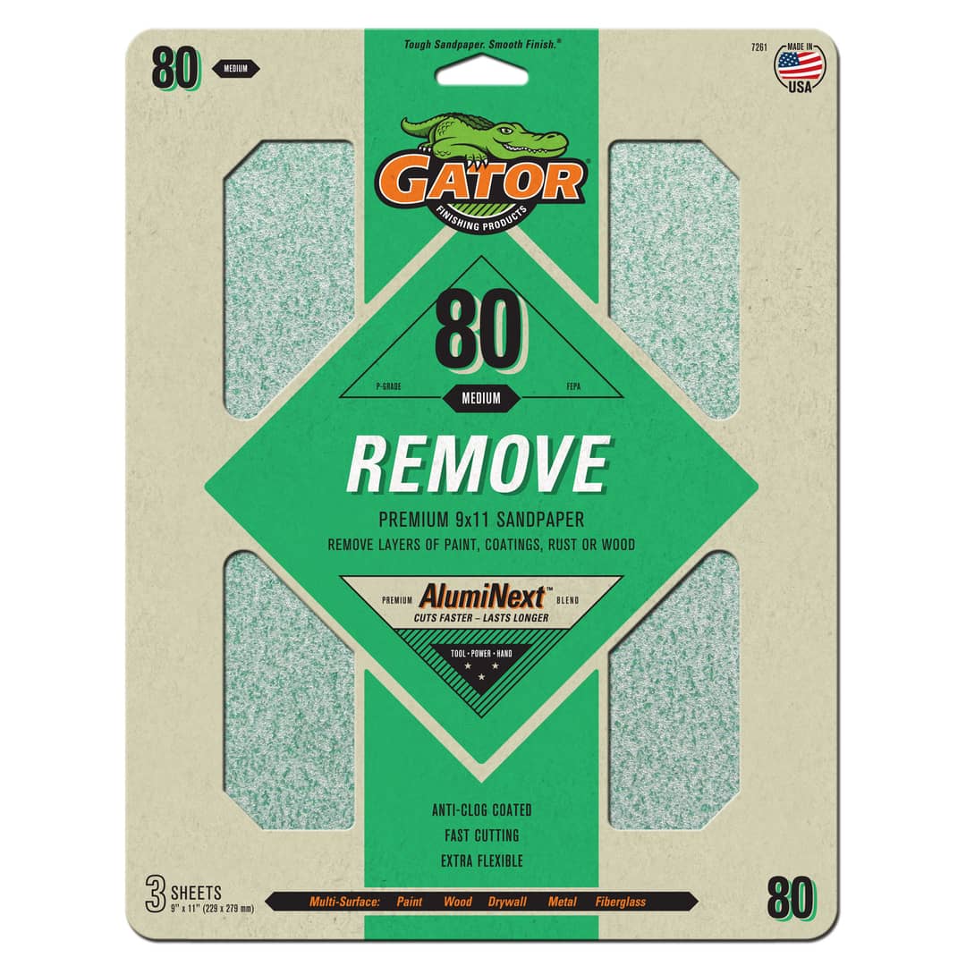 Gator Hojas de lijado de Oxido de Aluminio Premium de grano 80 x 3 unidades