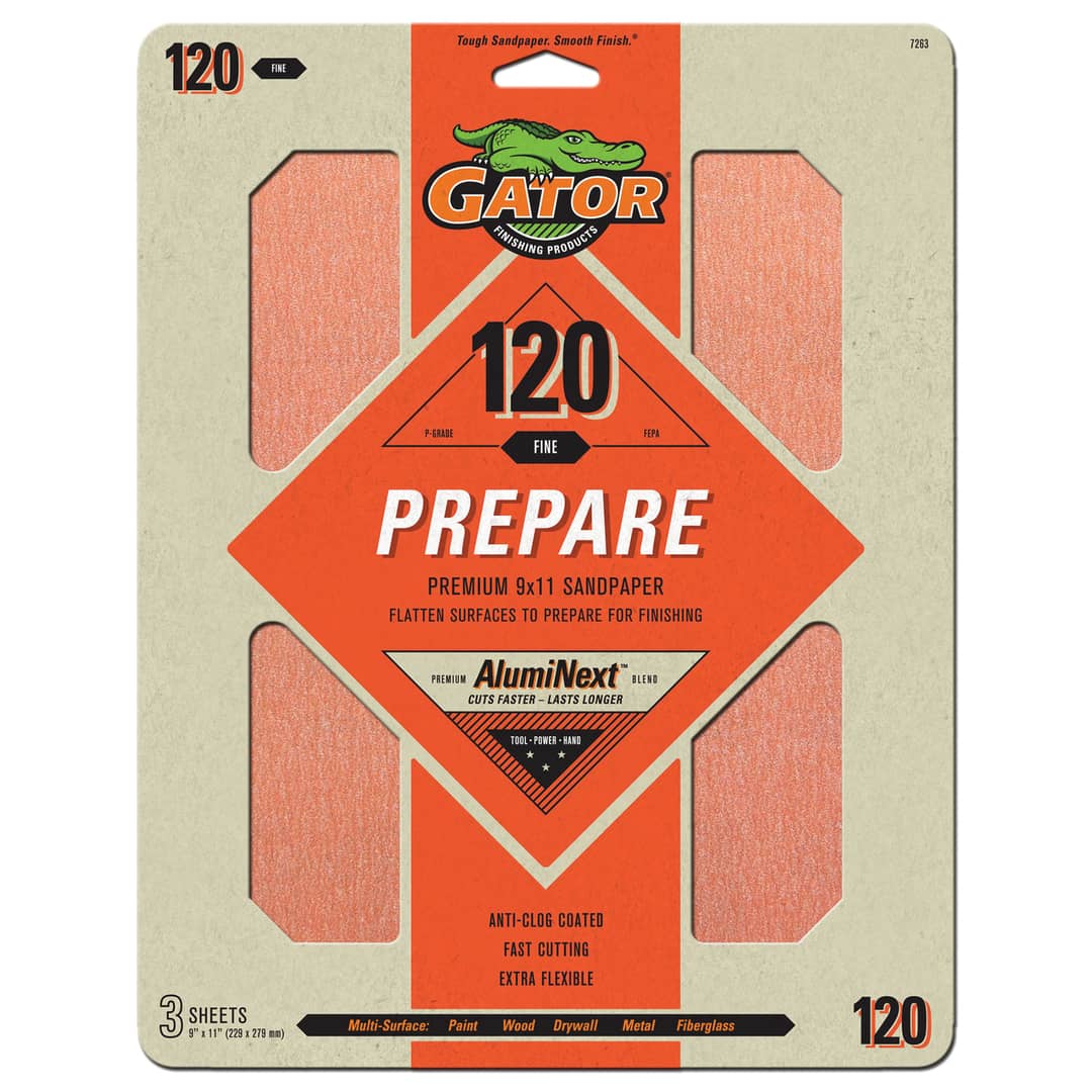 Gator Hojas de lijado de Oxido de Aluminio Premium de grano 120 x 3 unidades