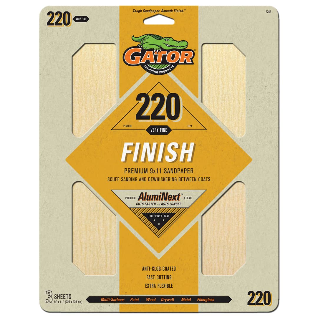 Gator Hojas de lijado de Oxido de Aluminio Premium de grano 220 x 3 unidades