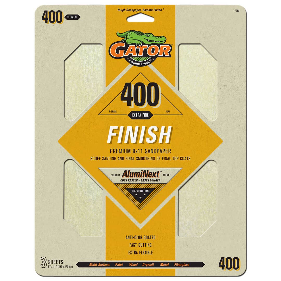 Gator Hojas de lijado de Oxido de Aluminio Premium de grano 400 x 3 unidades