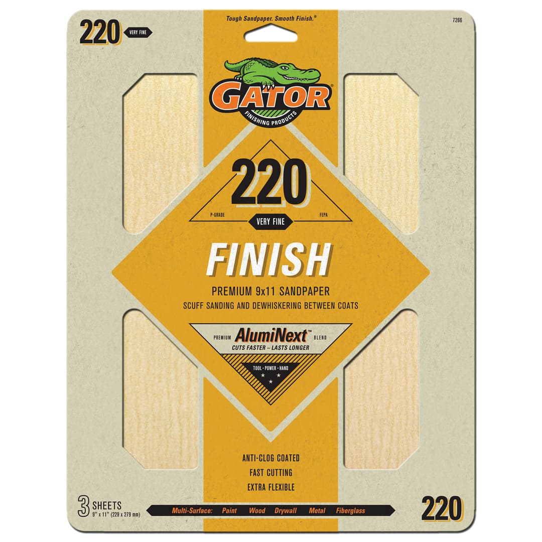 Gator Hojas de lijado de Oxido de Aluminio Premium de grano 220 x 3 unidades